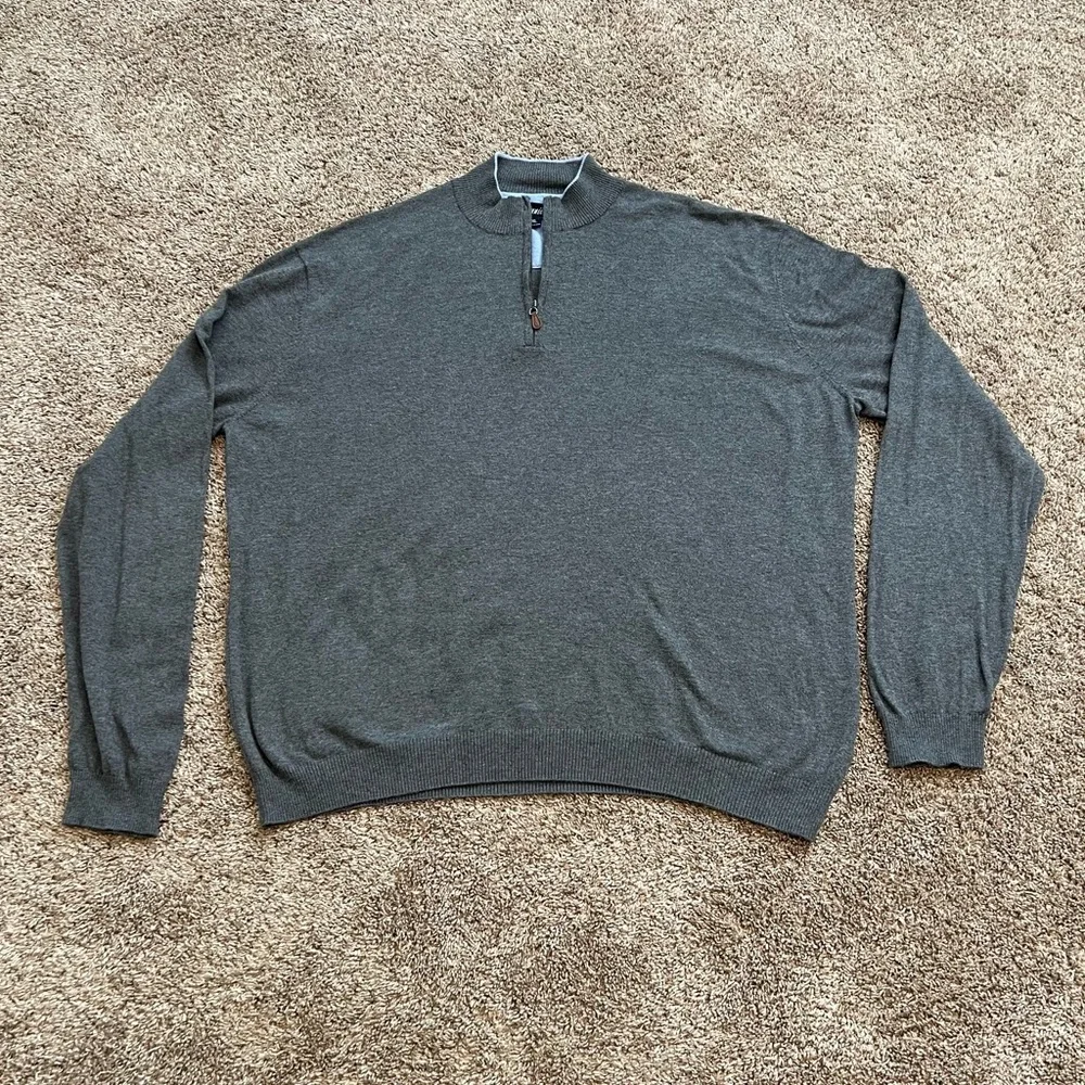 Johnnie-O Men’s Grey Bailey Quarter Zip Sweater XL Silk Blend Knit Fall Winter